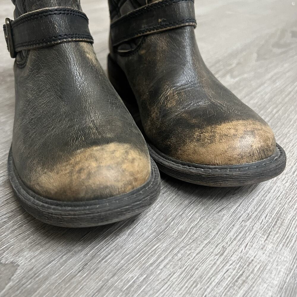 Lucky Brand Booties 7.5 Leather Quilted Nordic Ankle Boots Buckle Boho Western - Picture 9 of 10